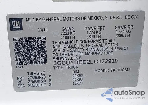 2020 Chevrolet Silverado 1500 4Wd Short Bed Lt из США, поврежденный, VIN 3GCUYDED2LG173919